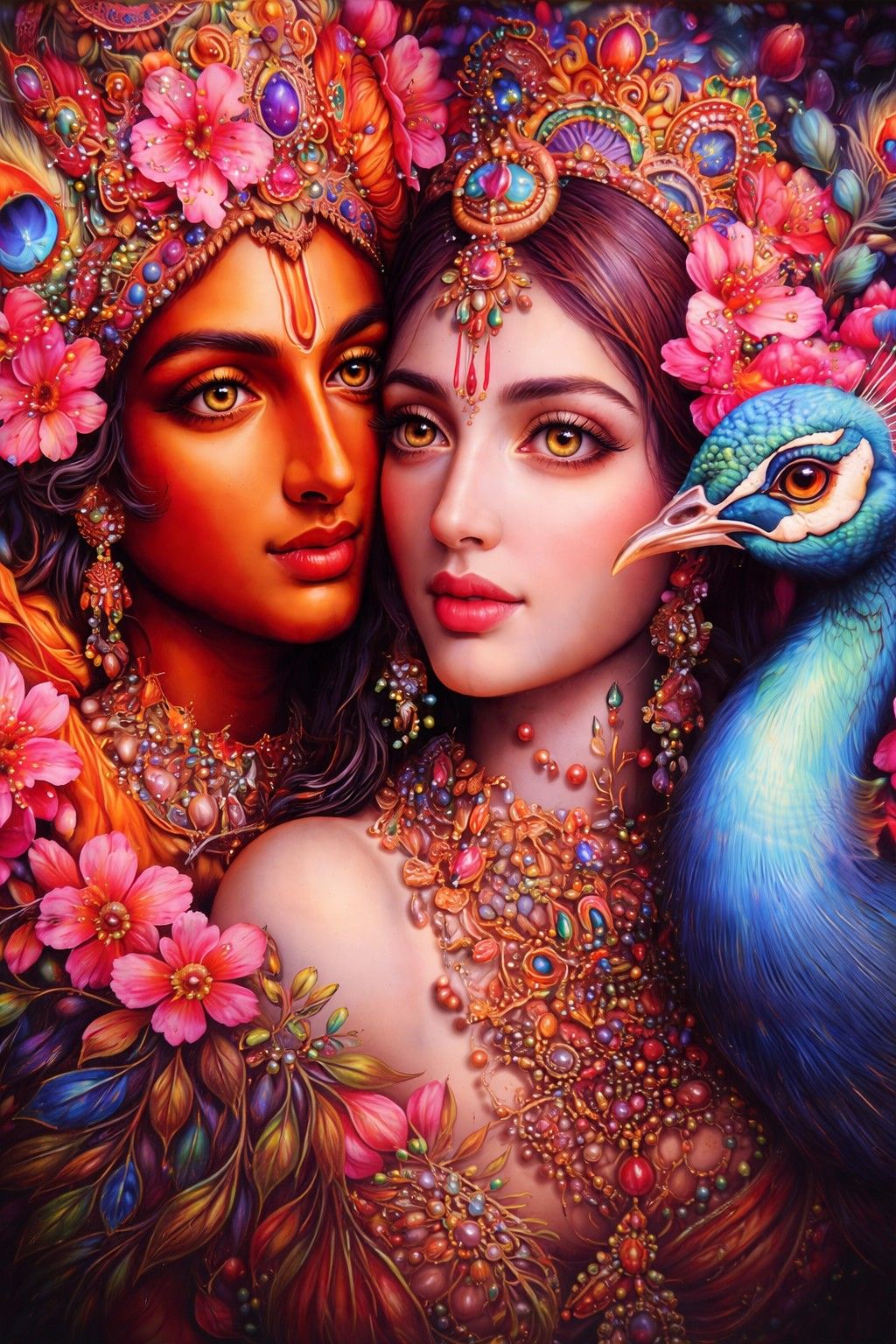 Premium Radha Krishna Crystal Painting with Peacock