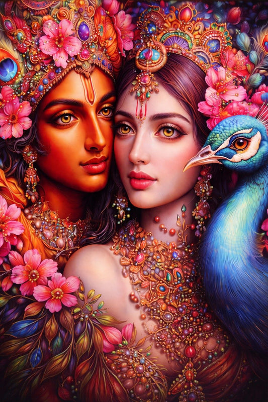 Premium Radha Krishna Crystal Painting with Peacock