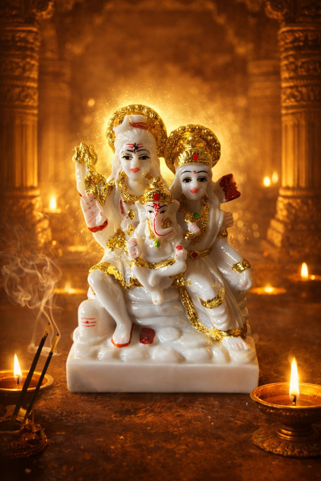 Premium Marble Shiv Parivar Murti (Shiva Parvati Ganesh)