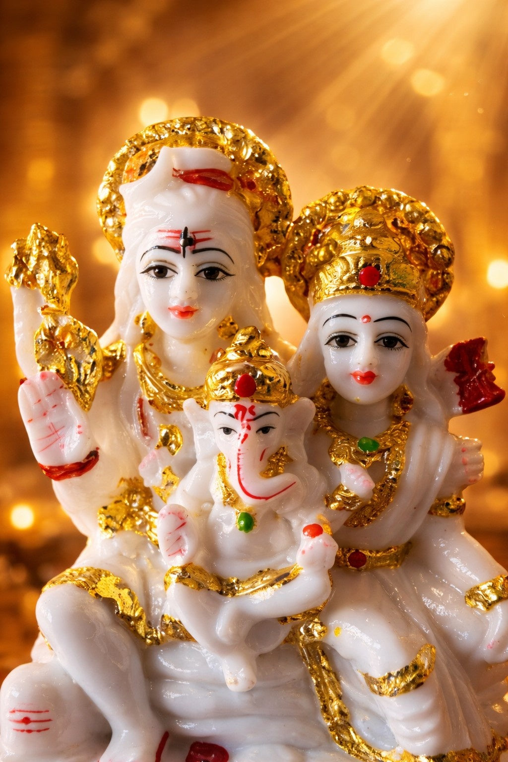 Premium Marble Shiv Parivar Murti (Shiva Parvati Ganesh)
