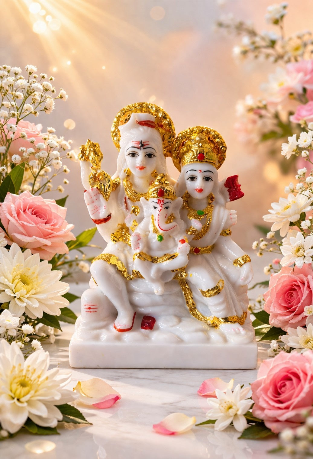 Premium Marble Shiv Parivar Murti (Shiva Parvati Ganesh)