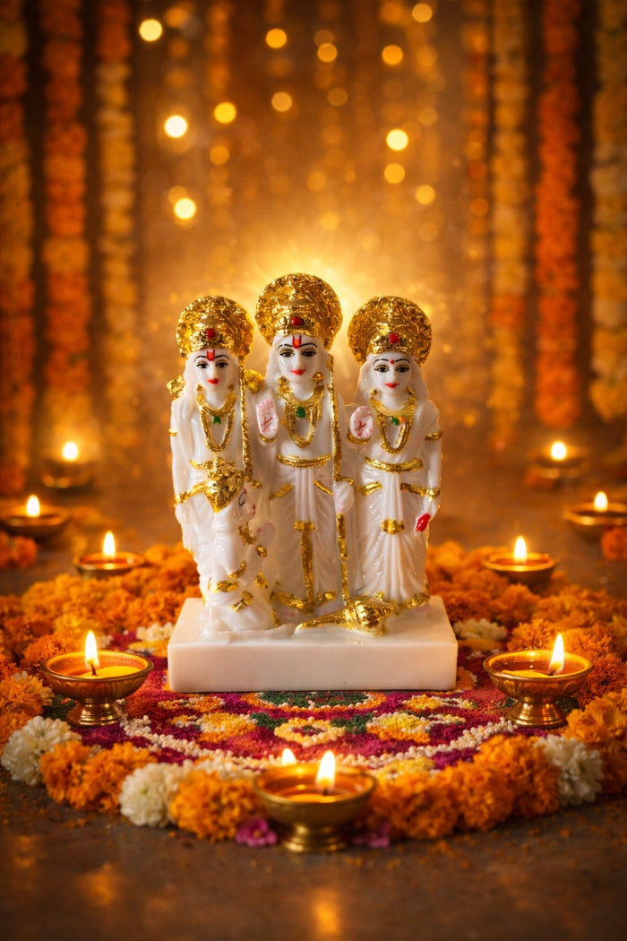 Premium Marble Ram Darbar Murti (Ram, Sita, Lakshman & Hanuman)