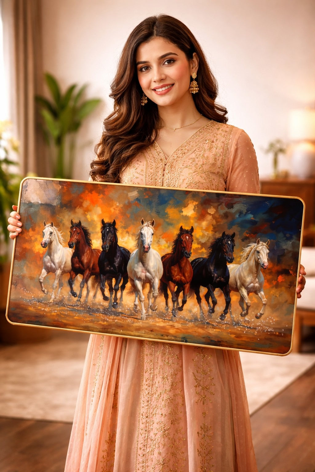 7 Running Horses Crystal Painting
