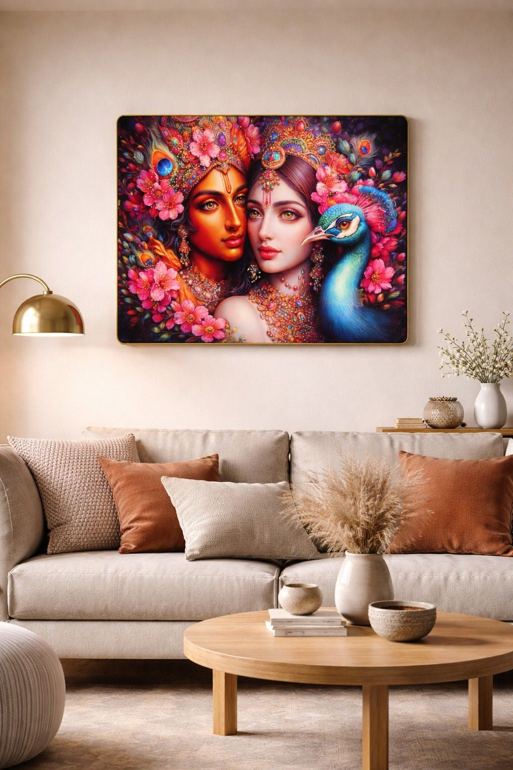 Premium Radha Krishna Crystal Painting with Peacock