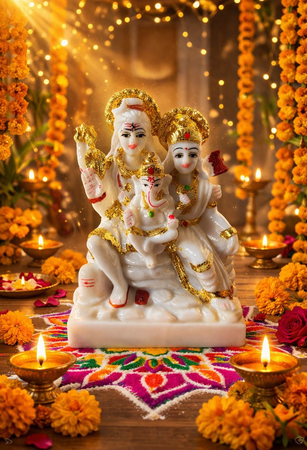Premium Marble Shiv Parivar Murti (Shiva Parvati Ganesh)