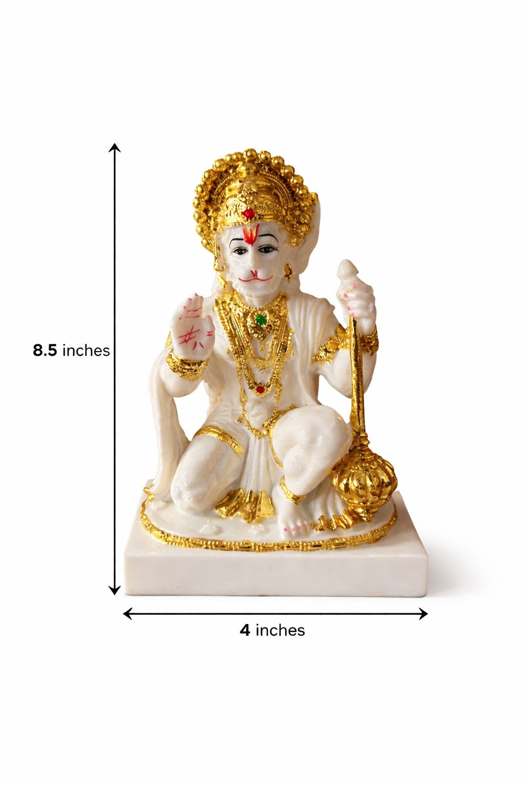 Divine White Marble Hanuman Ji Murti with Golden Finish