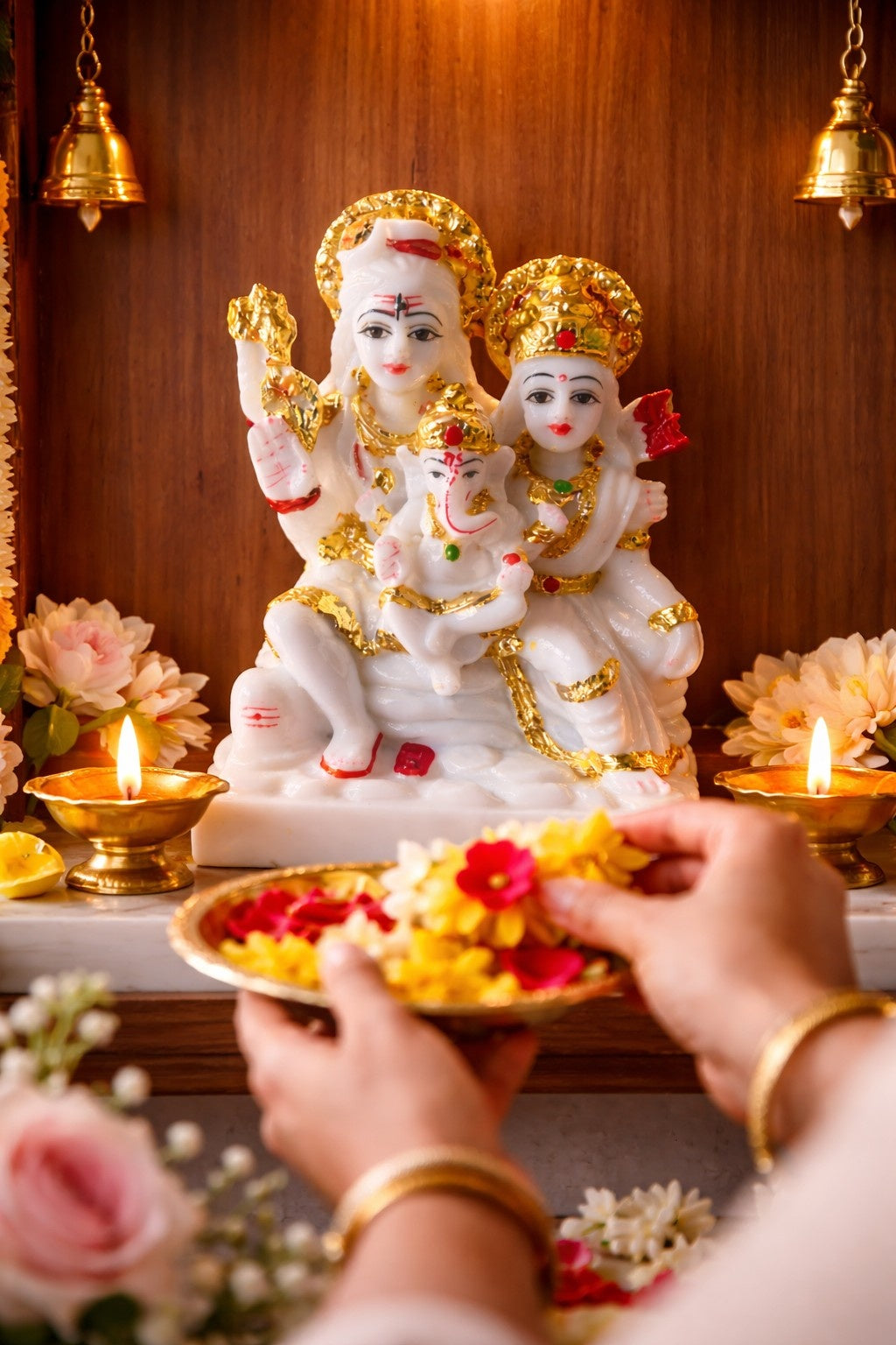 Premium Marble Shiv Parivar Murti (Shiva Parvati Ganesh)