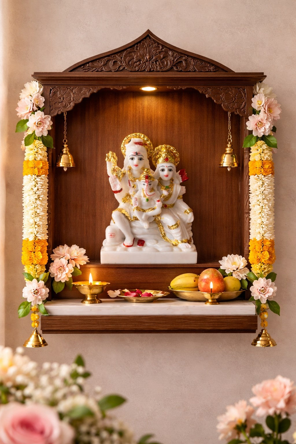 Premium Marble Shiv Parivar Murti (Shiva Parvati Ganesh)