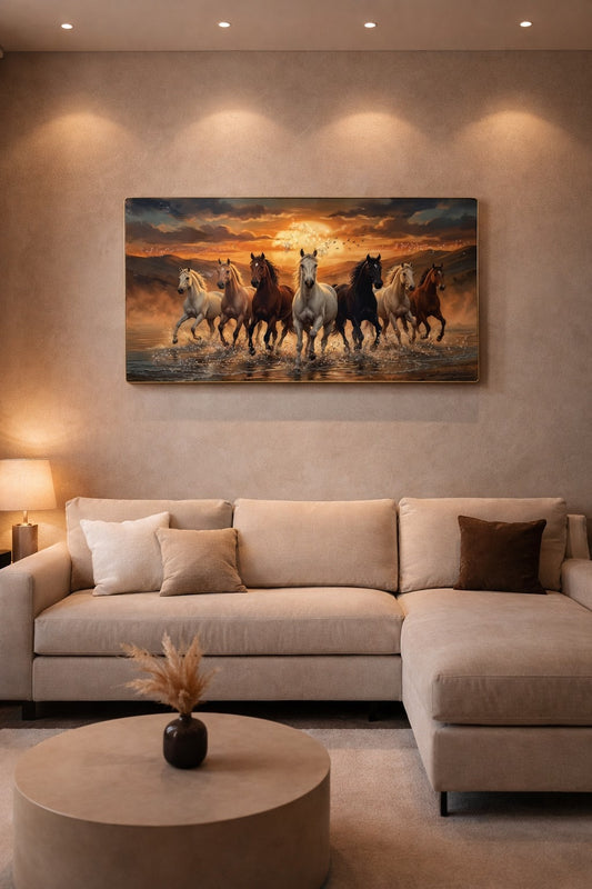 7 Running Horses Crystal Painting Wall Art