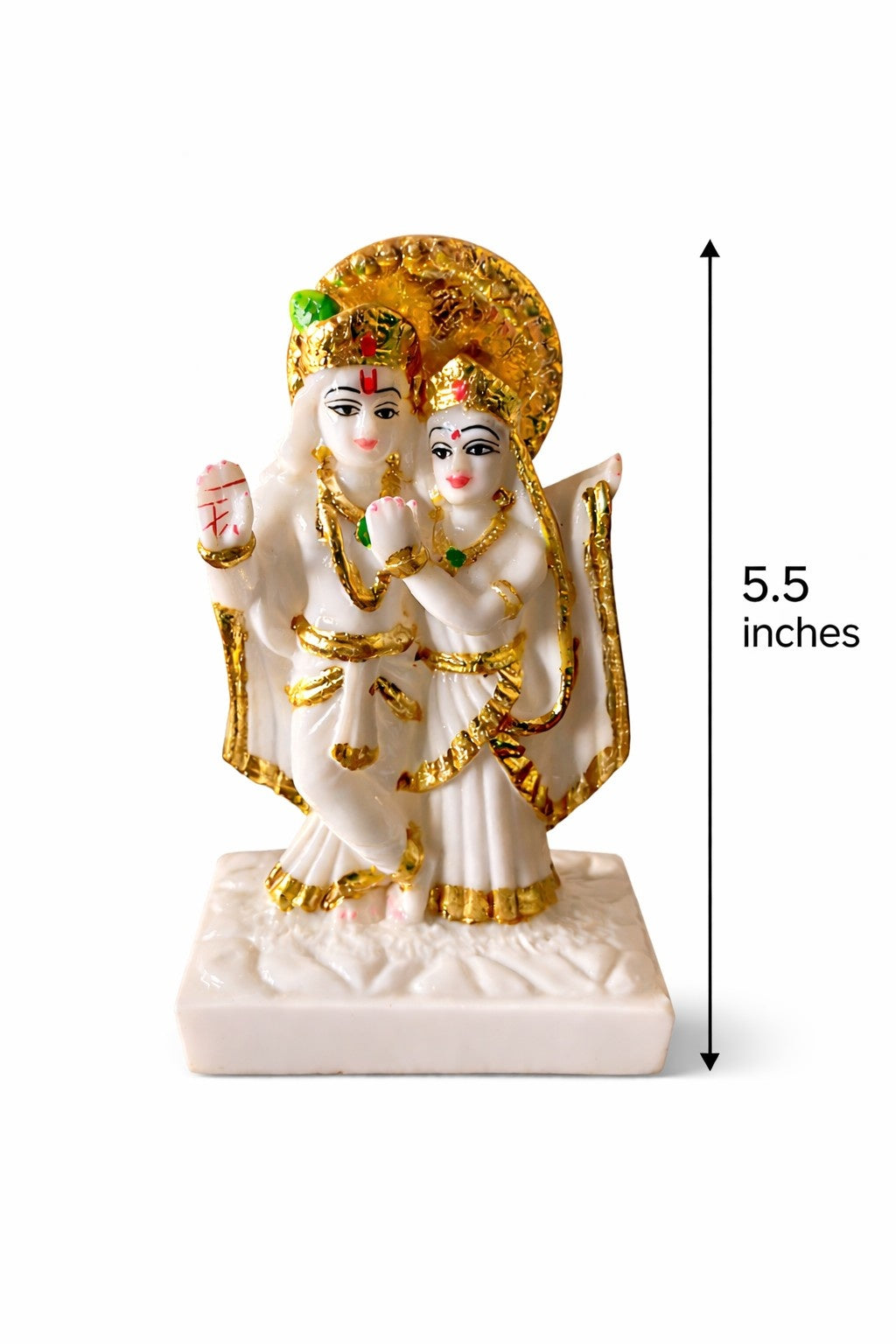 Premium Marble Radha Krishna Murti – White & Gold Finish