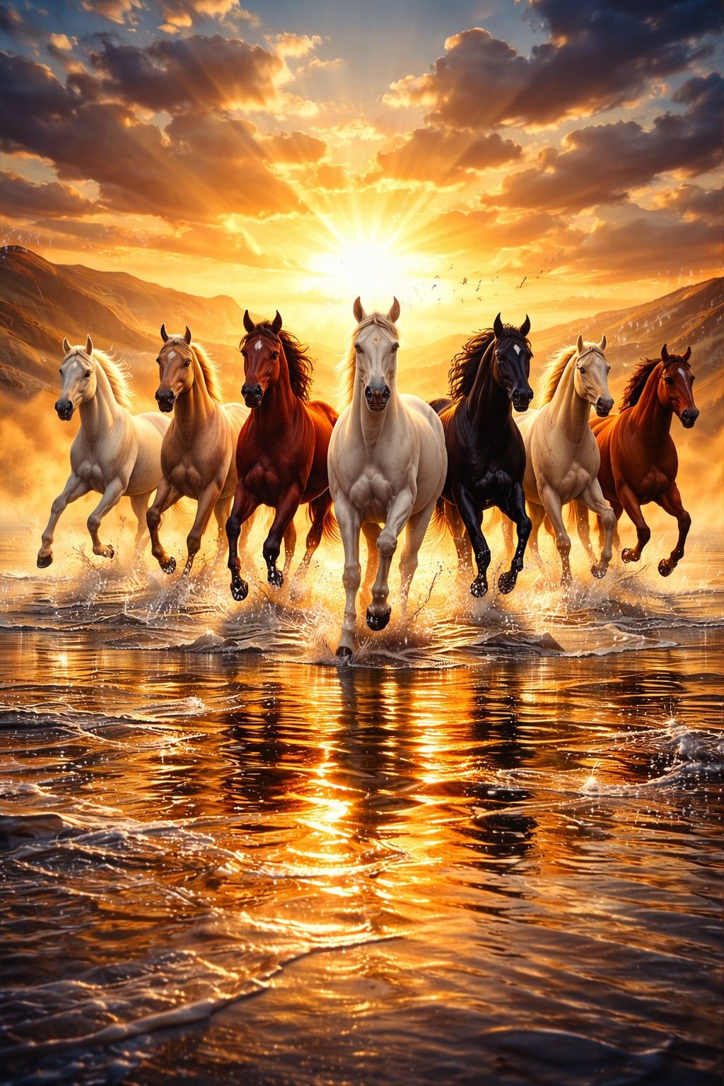 7 Running Horses Crystal Painting Wall Art