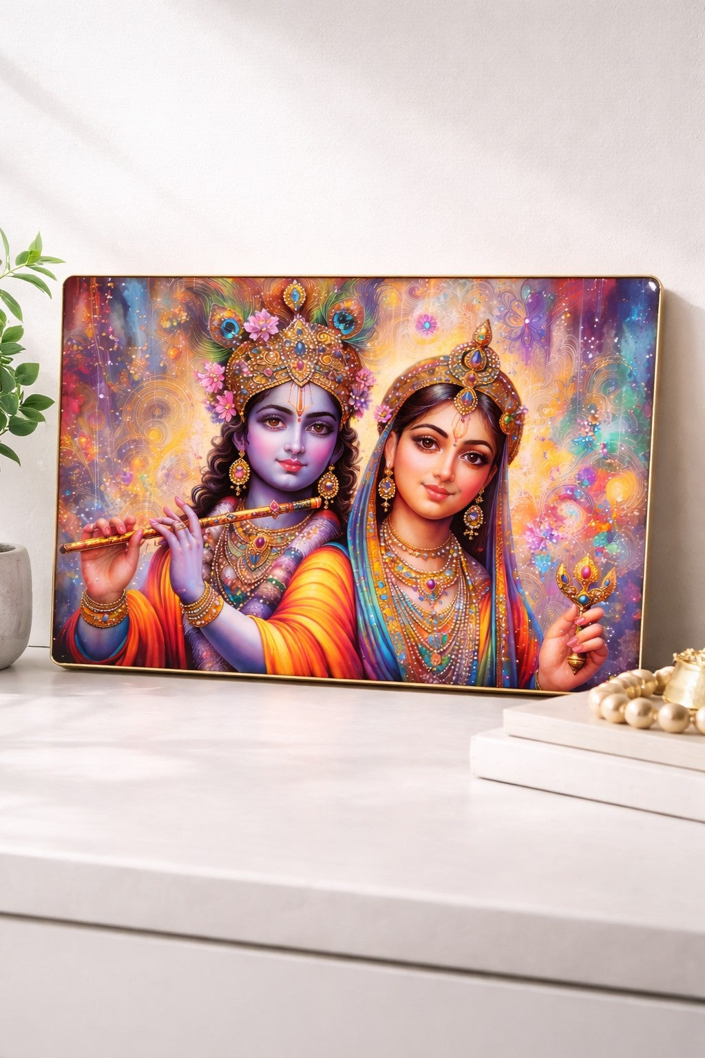Premium Radha Krishna Crystal Painting with Flute