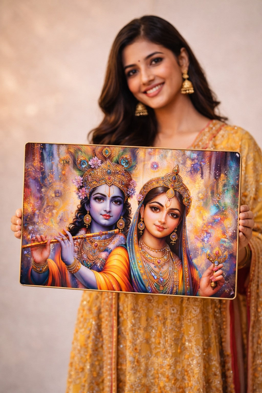 Premium Radha Krishna Crystal Painting with Flute