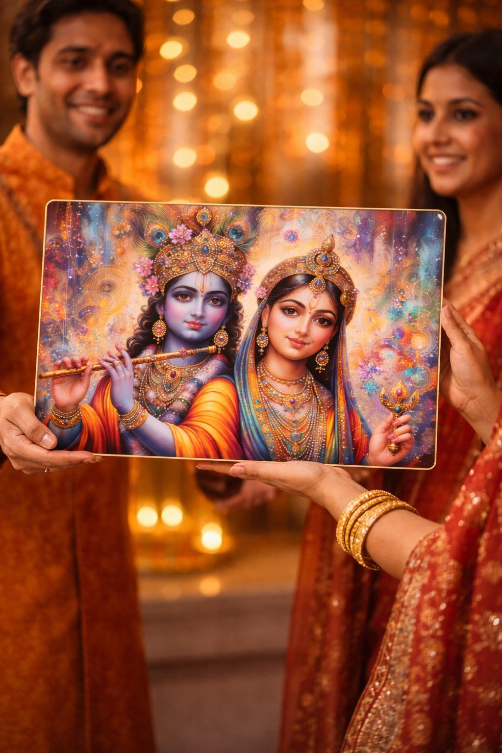 Premium Radha Krishna Crystal Painting with Flute