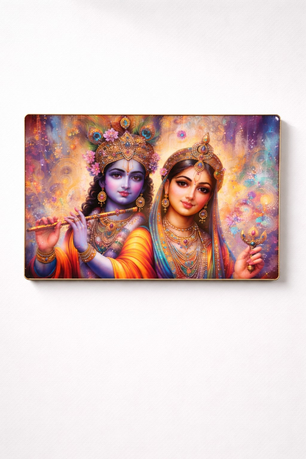 Premium Radha Krishna Crystal Painting with Flute