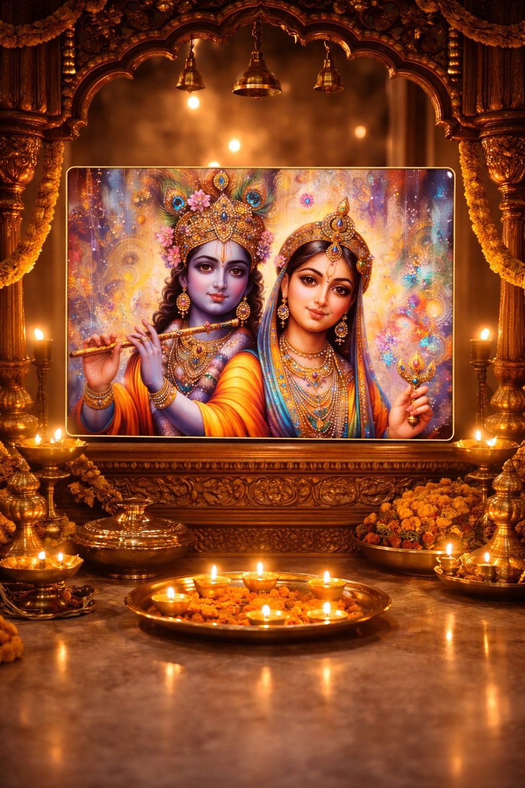 Premium Radha Krishna Crystal Painting with Flute