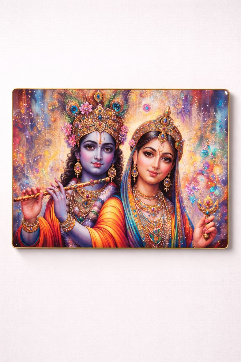 Premium Radha Krishna Crystal Painting with Flute