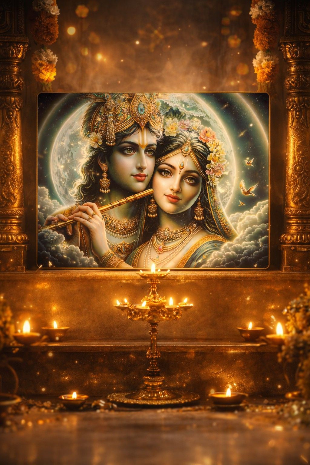 Premium Radha Krishna Moonlight Crystal Painting