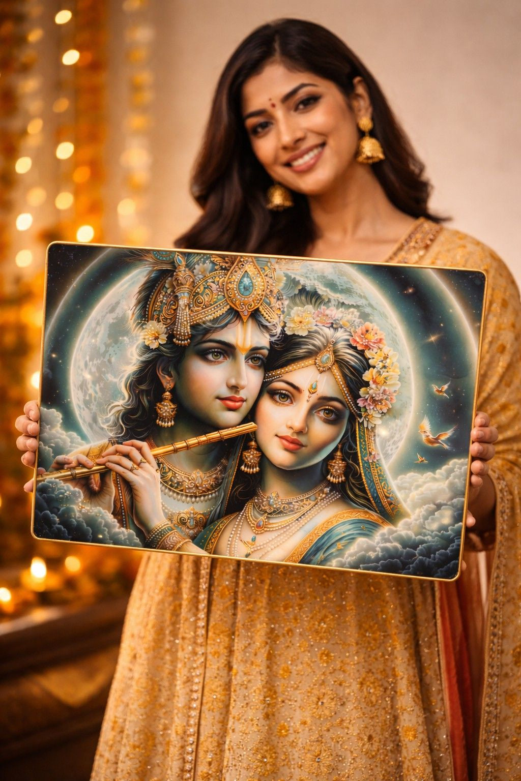 Premium Radha Krishna Moonlight Crystal Painting