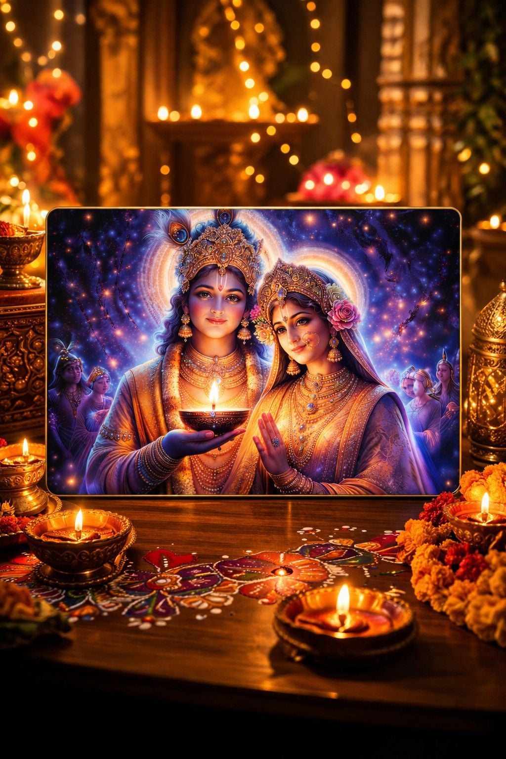 Premium Radha Krishna Diya Crystal Painting