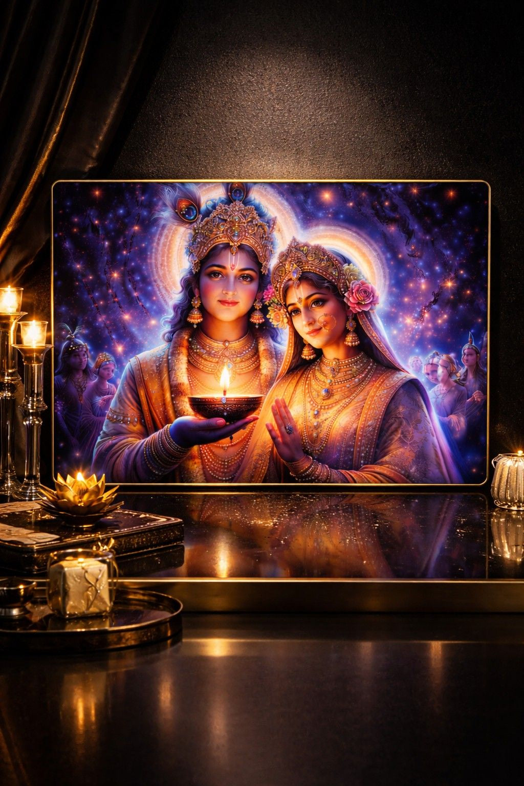 Premium Radha Krishna Diya Crystal Painting