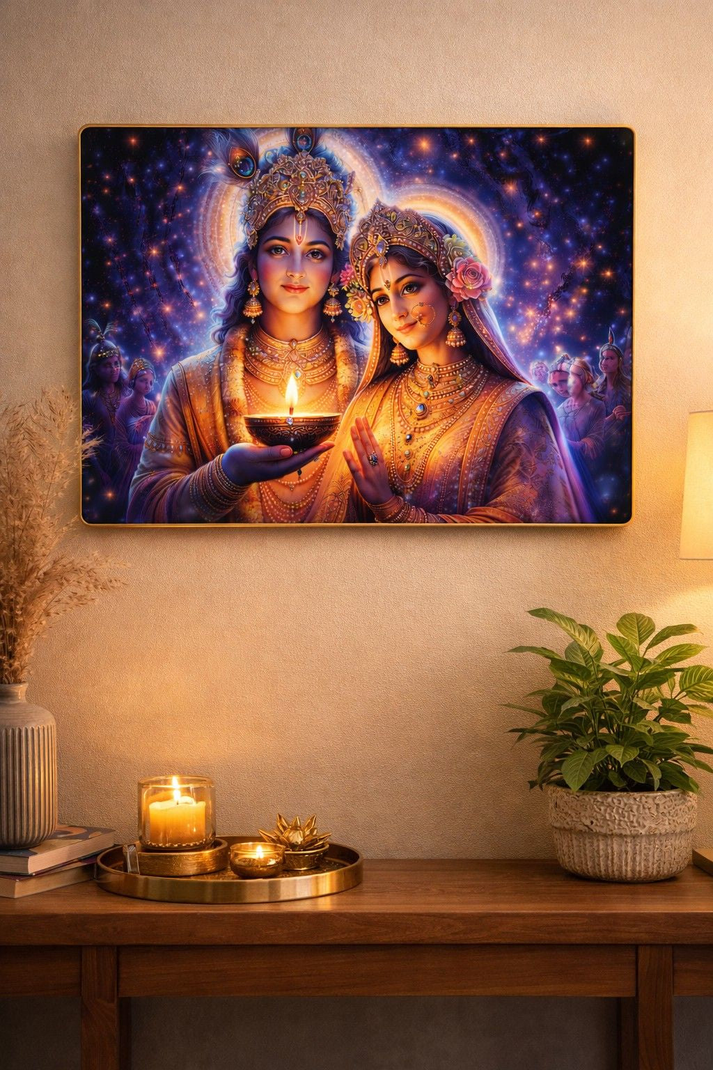 Premium Radha Krishna Diya Crystal Painting