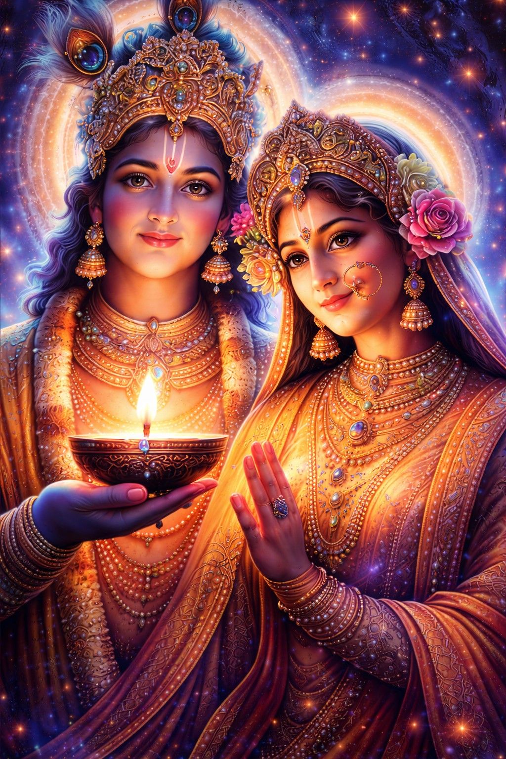 Premium Radha Krishna Diya Crystal Painting