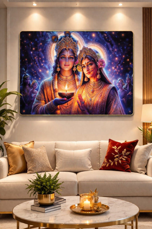 Premium Radha Krishna Diya Crystal Painting