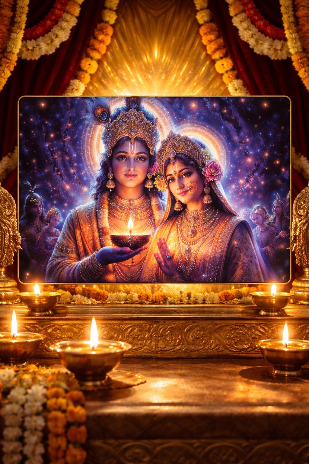 Premium Radha Krishna Diya Crystal Painting