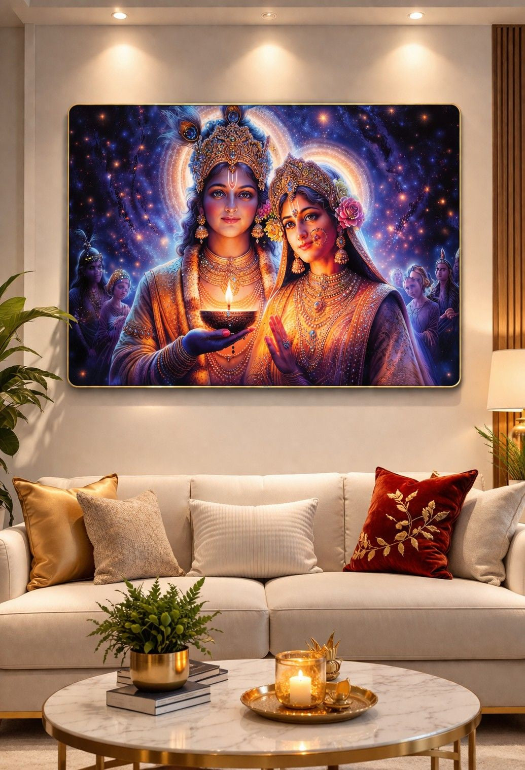 Premium Radha Krishna Diya Crystal Painting