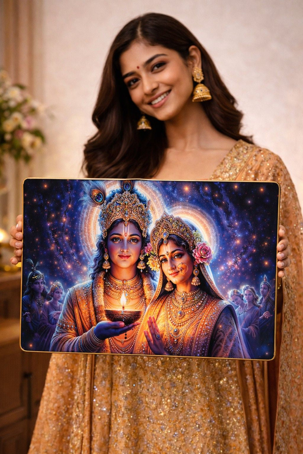 Premium Radha Krishna Diya Crystal Painting