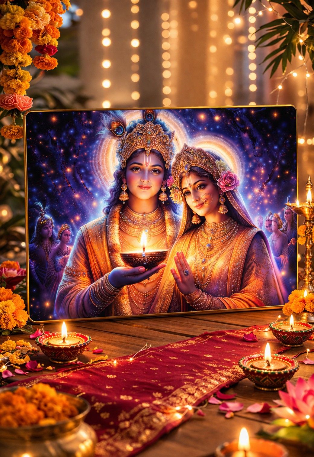 Premium Radha Krishna Diya Crystal Painting
