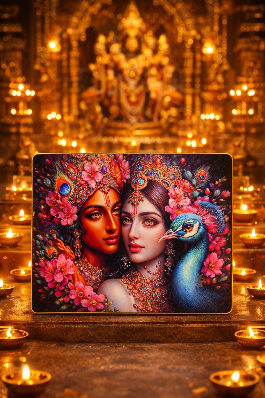 Premium Radha Krishna Crystal Painting with Peacock