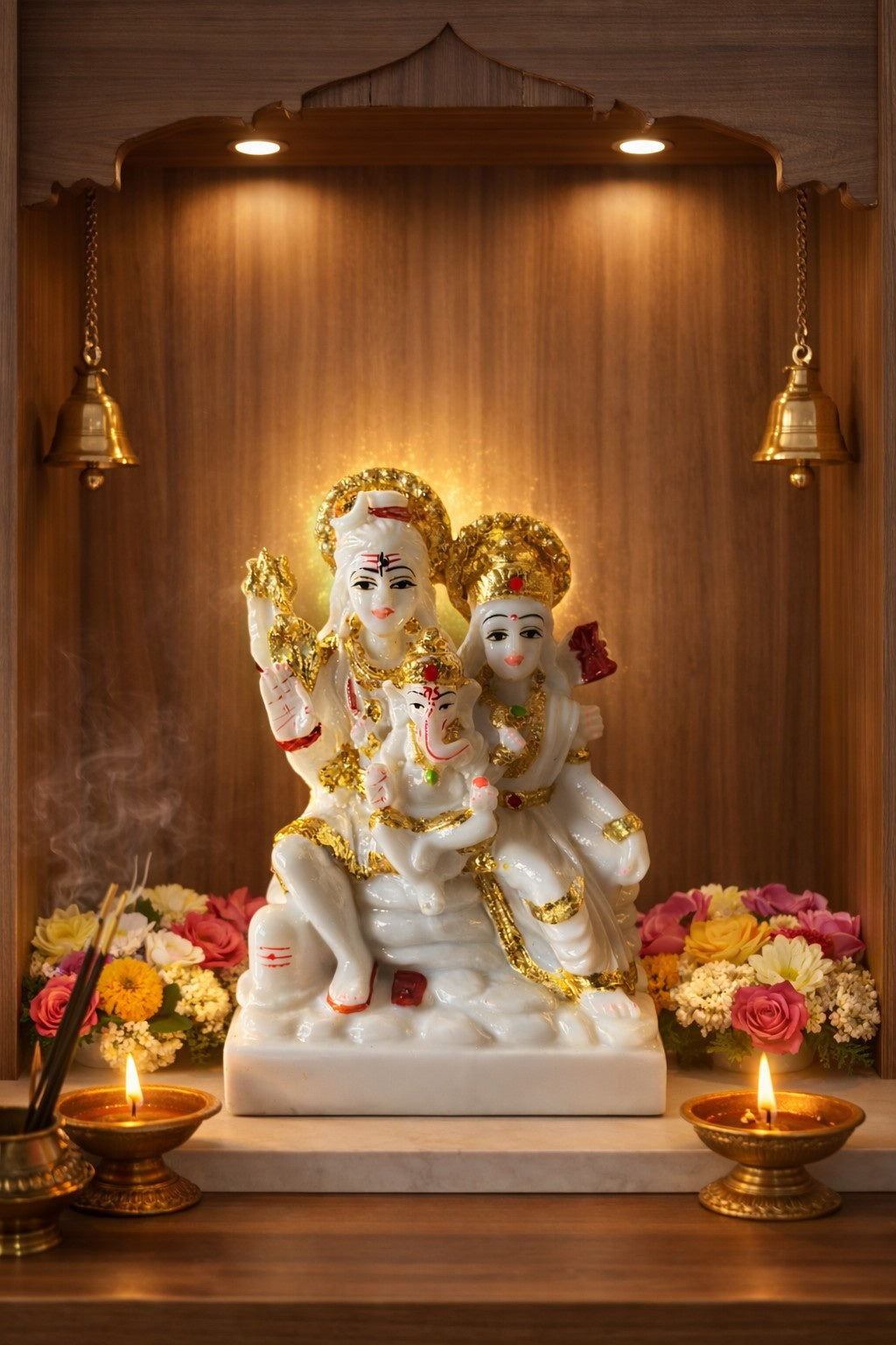 Premium Marble Shiv Parivar Murti (Shiva Parvati Ganesh)