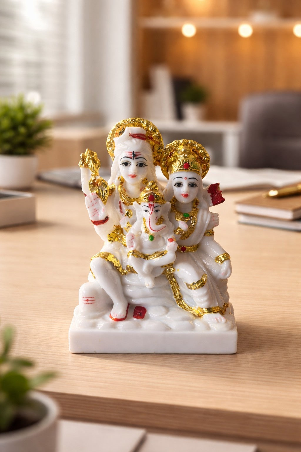 Premium Marble Shiv Parivar Murti (Shiva Parvati Ganesh)