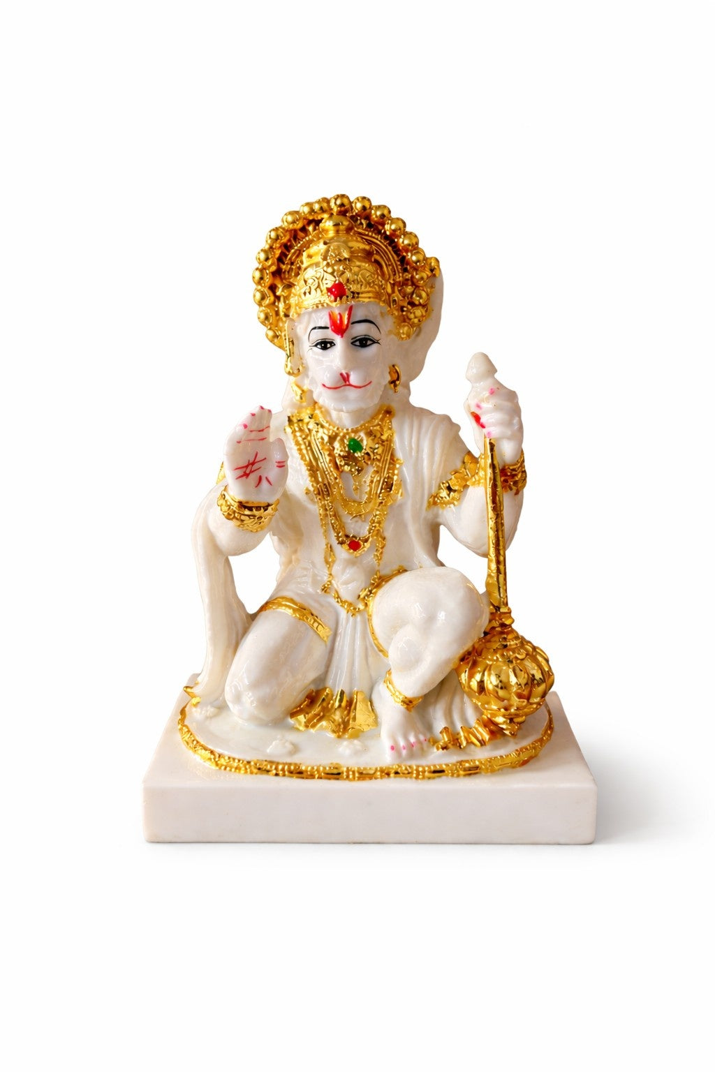 Divine White Marble Hanuman Ji Murti with Golden Finish